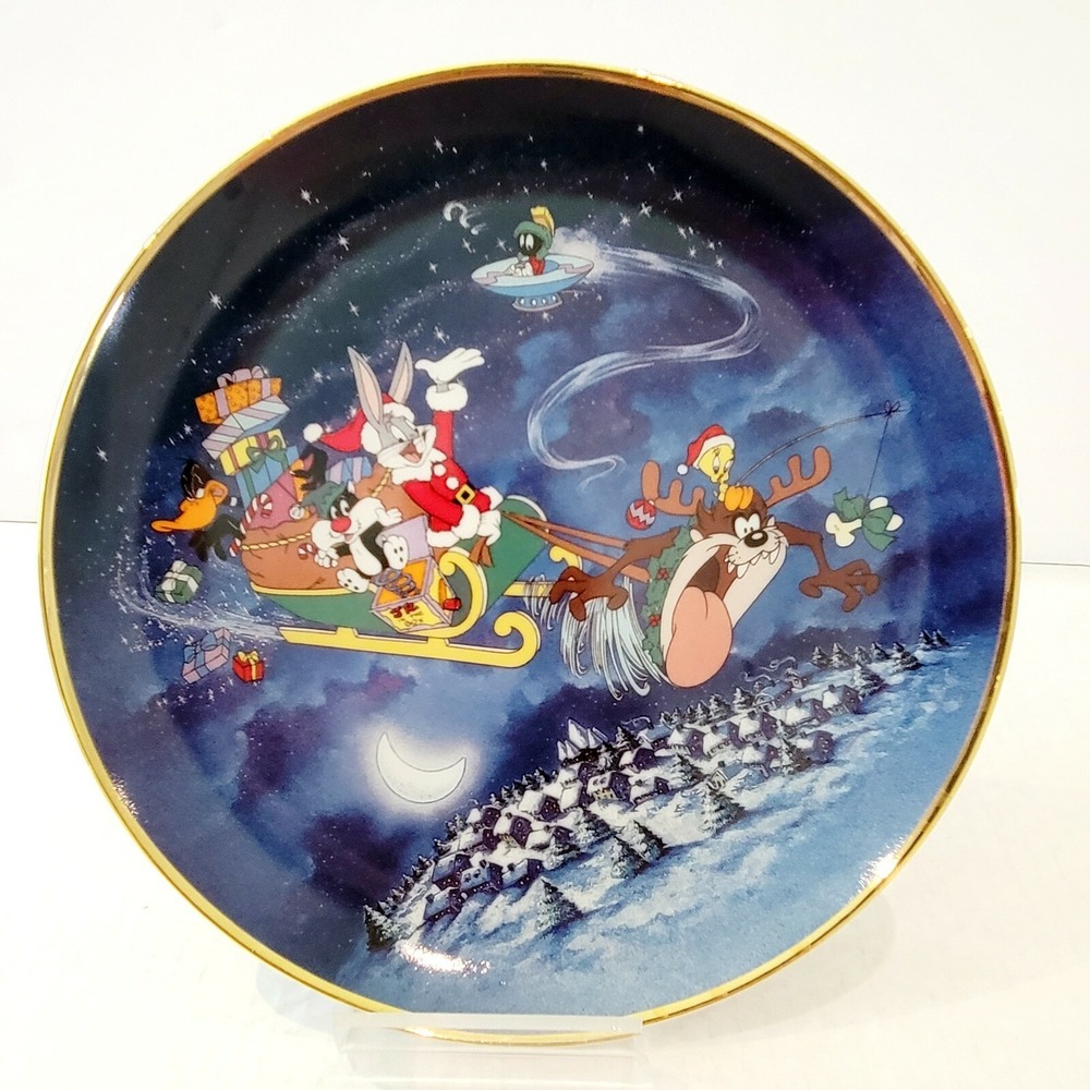"What's Up Santa" Plate Franklin Mint Tasmanian Bugs Tweety 1993 Warner Bros.